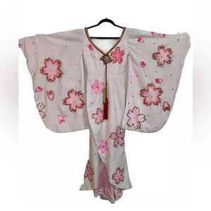 VTG Asian Kimono Wedding Dress Handmade Floral Sequins & Gemstones Shenango Rare